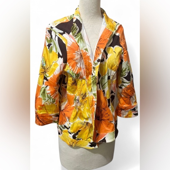 Coldwater Creek Womens Orange Floral  Patterned Jacket Size Large - Picture 1 of 3